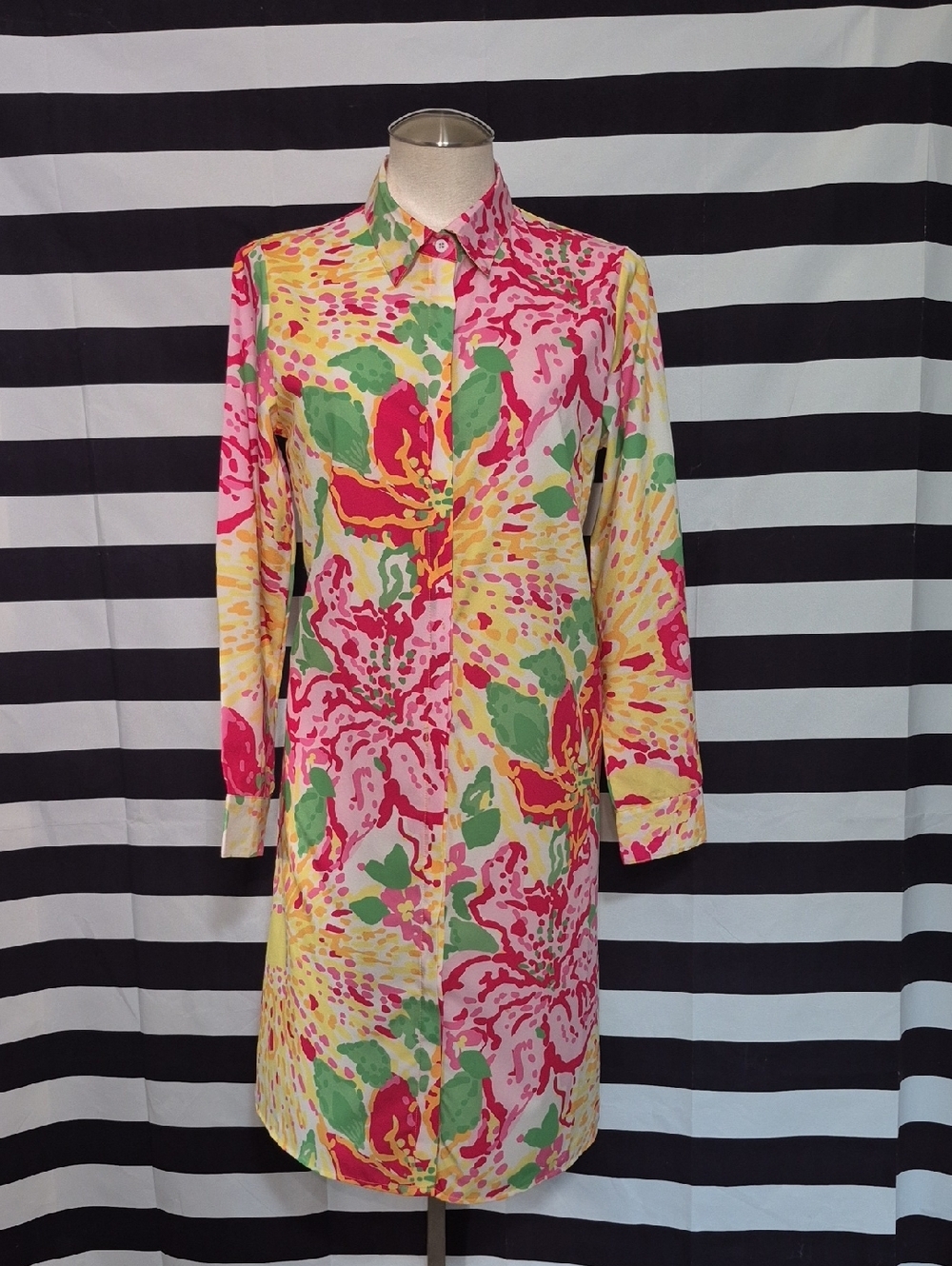 Vibrant Floral Collared Shirt Dress